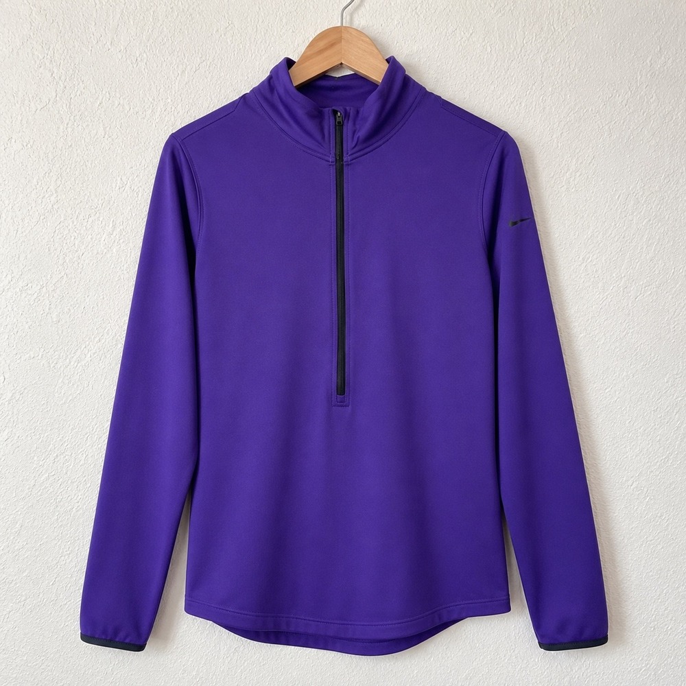 Nike Pro Dri-FIT Quarter Zip Pullover Purple Thumbhole Long Sleeve XL Womens